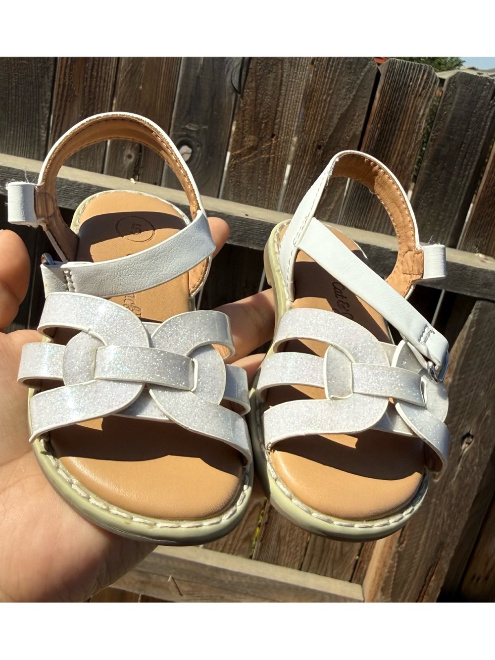 Cat & Jack Girls White Glitter Braided Sandals